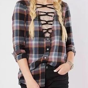 Plaid Lace-Up Women's Top